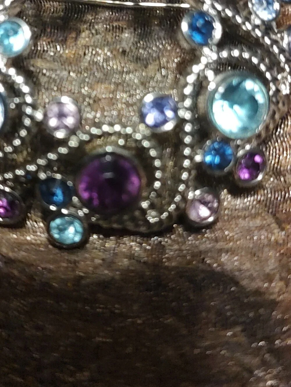 🪻🩵🌷Precious Napier Pink Purple & Aqua Marine Blue Roped Scroll Wreath Brooch